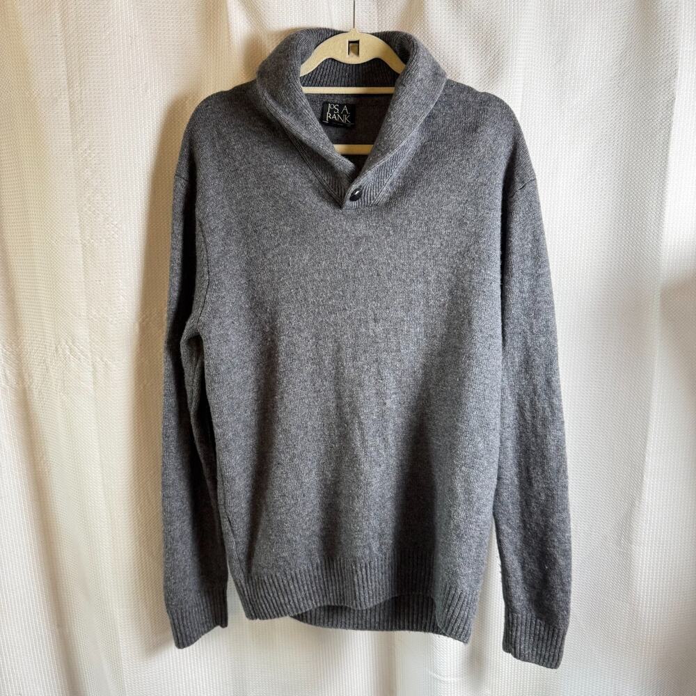 Jos A Bank Sweater Executive Collection Gray Mens XL 80% Lambs Wool V Neck EUC